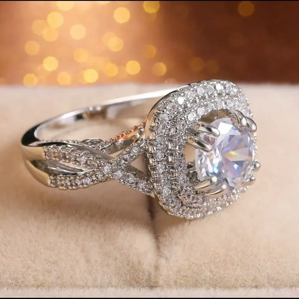Gorgeous Silver CZ Diamond Halo Ring